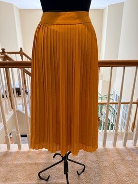 J. Crew Mustard Pleated Midi Skirt